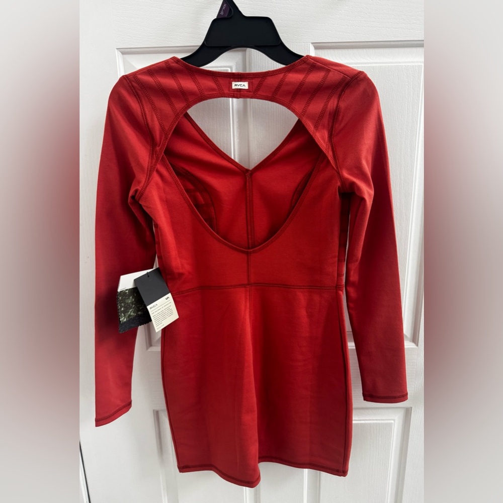 RVCA Women’s Bold Burnt Orange Long Sleeve Mini Dress - Picture 3 of 5